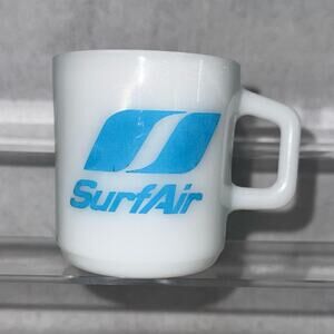 Vintage SurfAir Milk Glass Coffee Mug Rare HTF 3.5”x4”